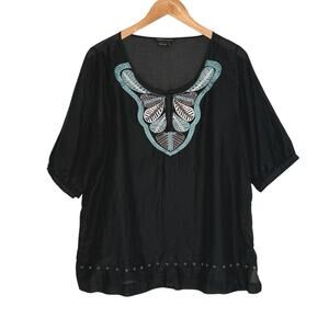 BCBG MAXAZRIA Embroided detailed top size large cotton silk